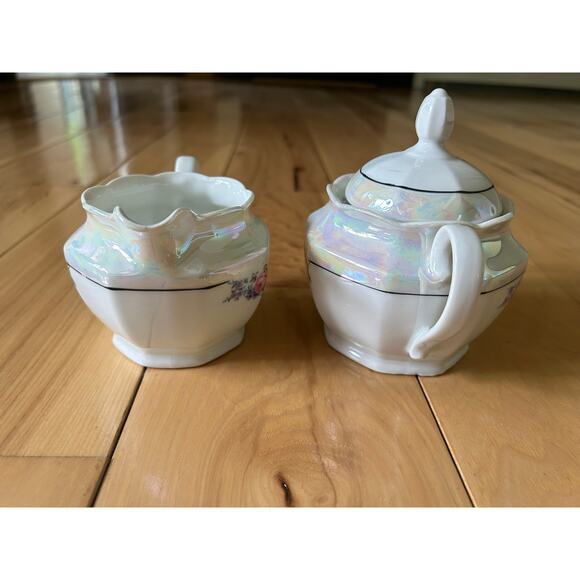 Porcelain Sugar Creamer Set Bavaria Germany Vintage  Pink Roses - Picture 2 of 7